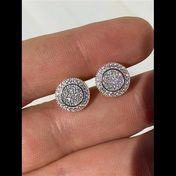 COPY - Real Solid 925 Silver Iced CZ Hip Hop Men's Earrings Big Studs 14k Gold … - Picture 8 of 9